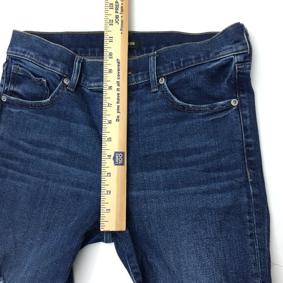 Express Jeans 70s Flare Leg Mid Rise Stretch Distressed size 6 length 33" - Picture 7 of 9